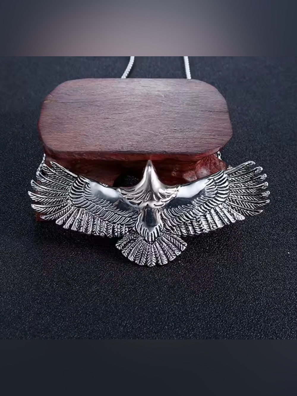 Silver Eagle Pendant Necklace - Stylish Bird Wing Design - Picture 7 of 7